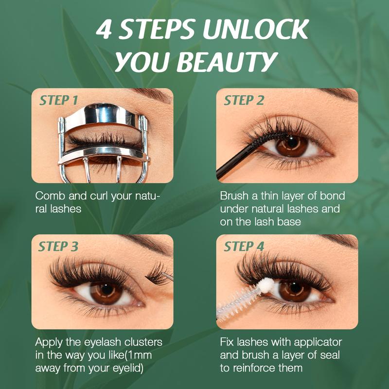YOULUCK DIY Lash Clusters Waterproof Long-Lasting Fluffy and Weightless look Individual Eyelash Extensions with Ultra-Thin Band Bond & Sea l& Remover Makeup For Girls Beginner Friendly