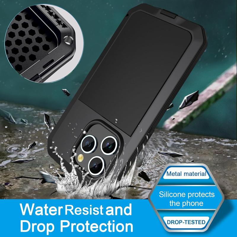 For iPhone 16 15 14 13 12 11 Pro Max X XR 8 7 Plus Aluminum Metal Tank Case Heavy Duty Shockproof Rugged Armor Cover Screen Film