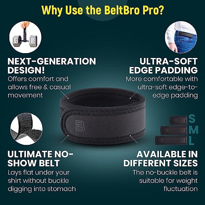 BeltPro No Buckle Belt — Fits 1.5 Inch Belt Loops, Easy To Use Invisible Elastic Adjustable