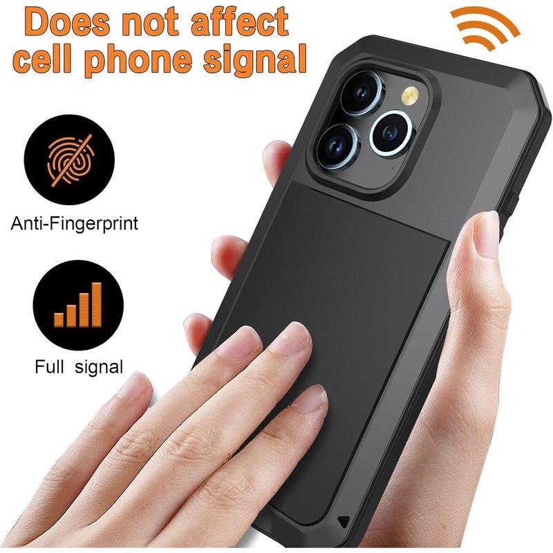 For iPhone 16 15 14 13 12 11 Pro Max X XR 8 7 Plus Aluminum Metal Tank Case Heavy Duty Shockproof Rugged Armor Cover Screen Film