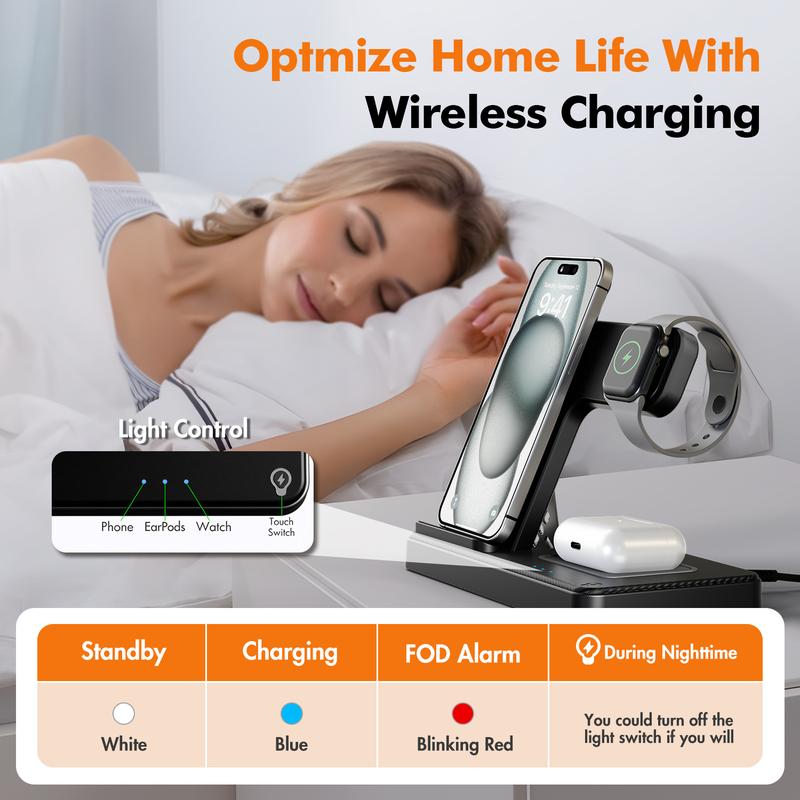 Portable 3 In 1 Fast Wireless Charger, 15W Mag-Safe Foldable Wireless Charging Station Suitable For iPhone 15 14 Pro Max 13 12 11, For iWatch 9 8 7 6 5 4 3 2 Se, For Airpods 3 2 Pro Multiple Devices,Wireless charger for Android phones