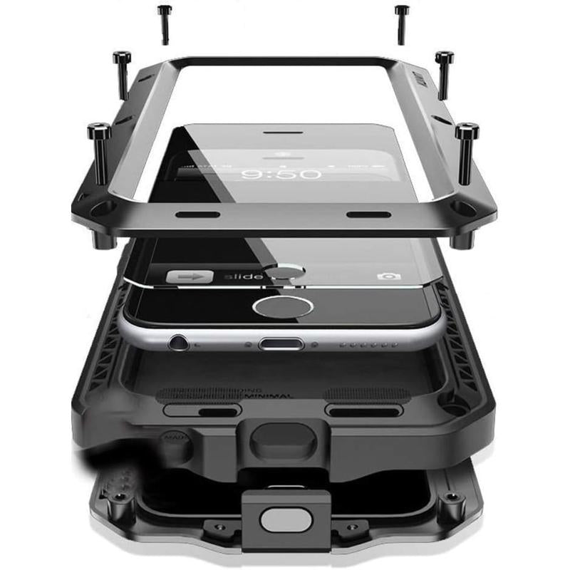 For iPhone 16 15 14 13 12 11 Pro Max X XR 8 7 Plus Aluminum Metal Tank Case Heavy Duty Shockproof Rugged Armor Cover Screen Film