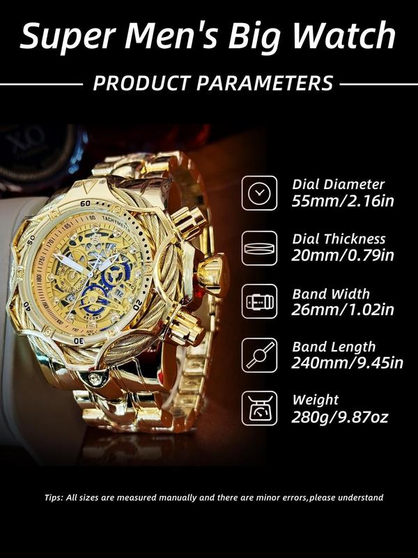 Men's Punk Style Round Dial Quartz Watch, Gifts for Boyfriend, Fashion Watch for Party, Daily Decor, Trendy All-match & Exquisite Watch for Birthday Gift with Box