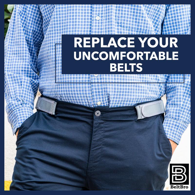 BeltPro No Buckle Belt — Fits 1.5 Inch Belt Loops, Easy To Use Invisible Elastic Adjustable