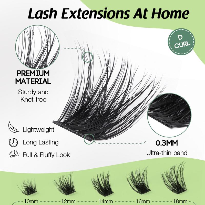 YOULUCK DIY Lash Clusters Waterproof Long-Lasting Fluffy and Weightless look Individual Eyelash Extensions with Ultra-Thin Band Bond & Sea l& Remover Makeup For Girls Beginner Friendly