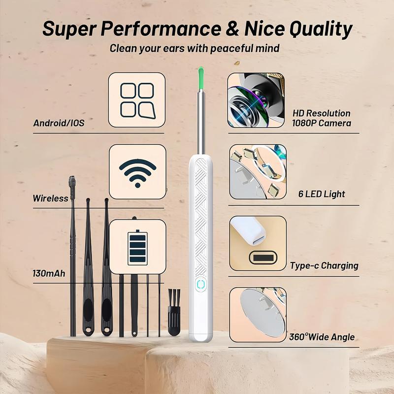 SpringBreak Earwax Removal Tool Set with Camera - Portable 360° Wide Angle Ear Cleaner with Type-C Rechargeable, Waterproof Endoscope Ear Cleaning Tool for iPhone and Android Phones, Christmas Gift, Winter Gift Set, New Year Gift, Stocking Fillers