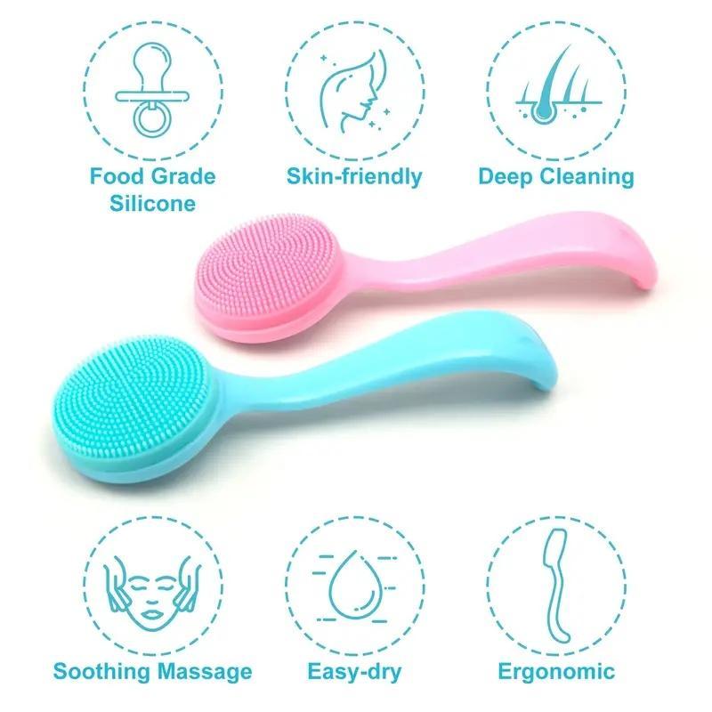 Silicone Facial Cleansing Brush for Women, 2 Counts Comfort Soft Face Scrubber Brush for Daily Use, Face Deep Cleaning & Massage Tool, Summer Skin Care Tool, Fall Gift, Night Routine, Valentine's Day Gift