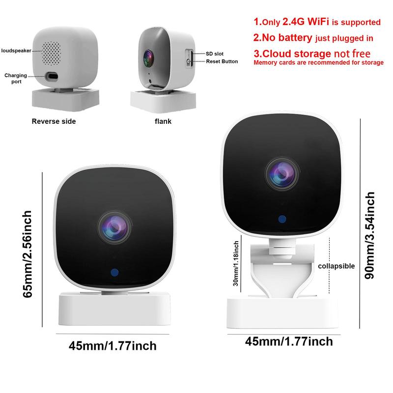 Smart Home Security Camera, 2.4G WiFi Wireless Camera with Night Vision, Indoor Remote Camera, Portable Camera for Home Security, Camera Security