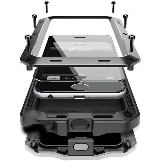 For iPhone 16 15 14 13 12 11 Pro Max X XR 8 7 Plus Aluminum Metal Tank Case Heavy Duty Shockproof Rugged Armor Cover Screen Film