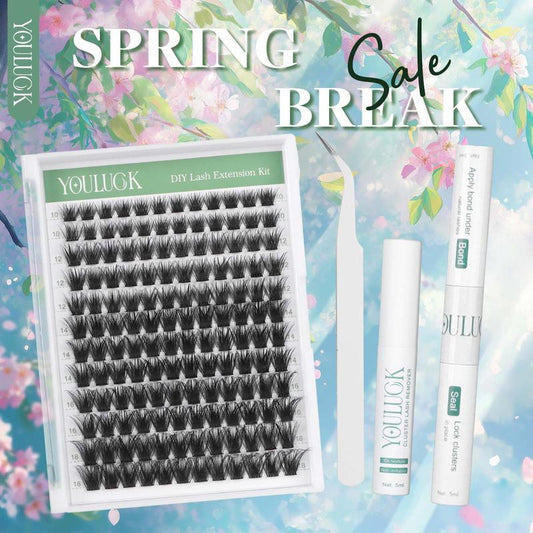 YOULUCK DIY Lash Clusters Waterproof Long-Lasting Fluffy and Weightless look Individual Eyelash Extensions with Ultra-Thin Band Bond & Sea l& Remover Makeup For Girls Beginner Friendly