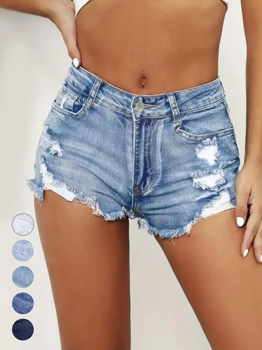 KWomen's Ripped Slash Pockets Vintage Denim Shorts, Womenswear Casual Trendy Raw Hem Jean Shorts for Daily Wear, Ladies Fall Jorts Bottoms, Stretchy Jeans, Jeans for Women, Pants for Women, Jeans, Y2K Clothing